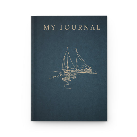 Elegant Sea Blue Journal with artistic ship - Hardcover Journal Matte for journaling, notes, study, thought dump, planning - The Elysian Store