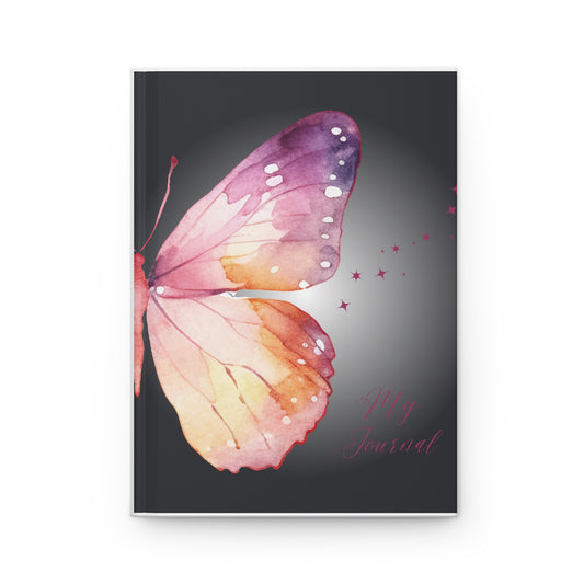 Large pink Butterfly with black background Hardcover Journal Matte for journaling, notes, study, thought dump, planning - The Elysian Store