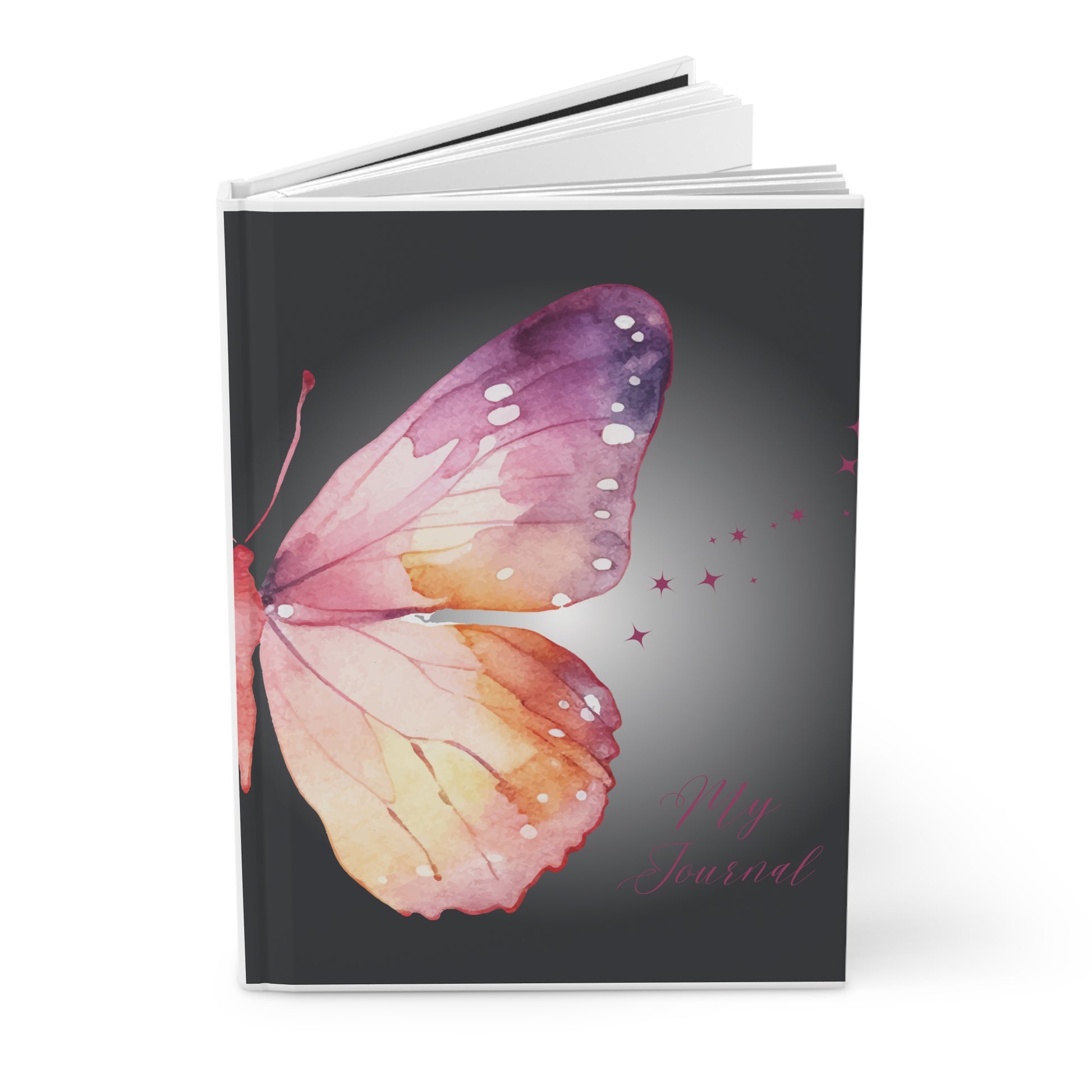 Large pink Butterfly with black background Hardcover Journal Matte for journaling, notes, study, thought dump, planning - The Elysian Store