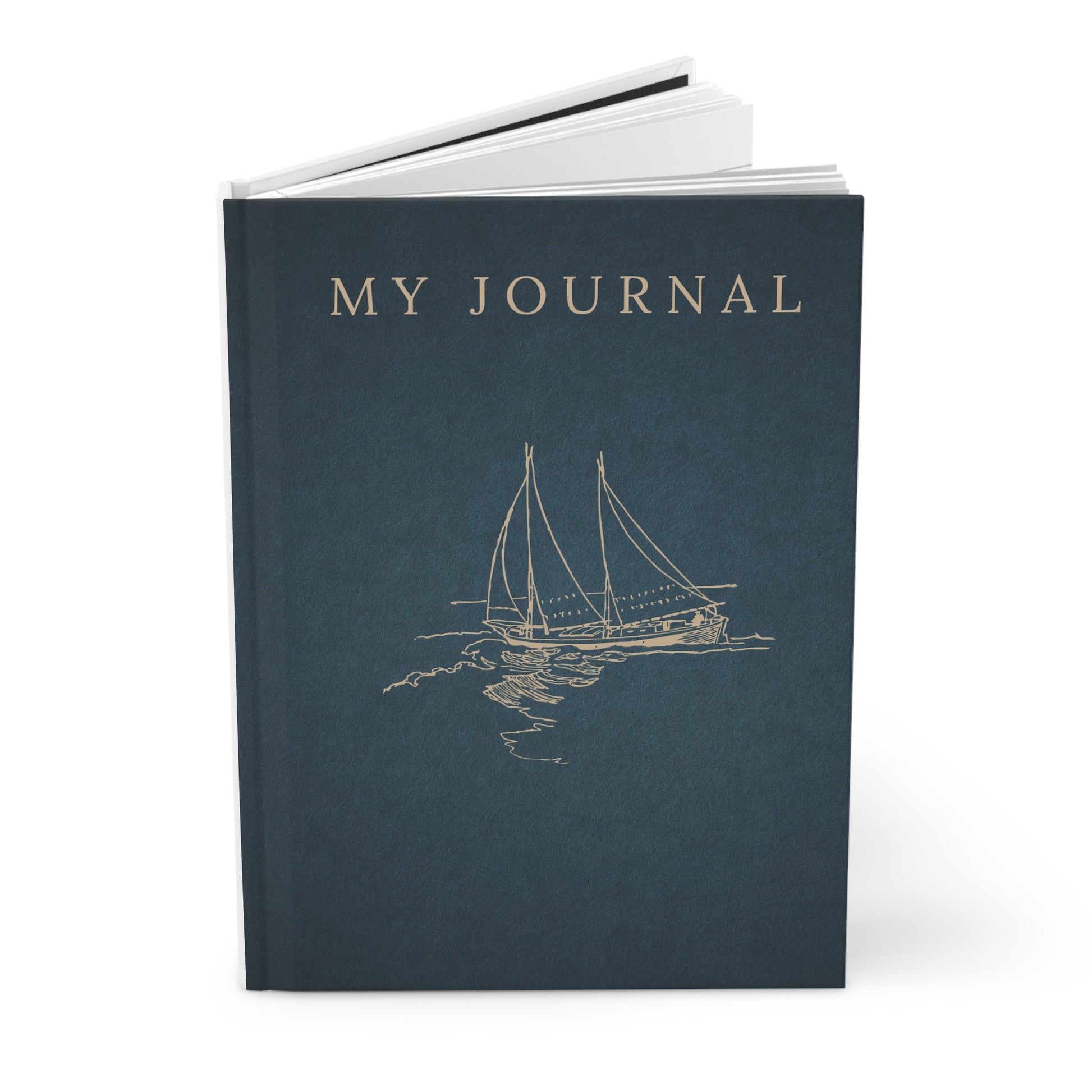 Elegant Sea Blue Journal with artistic ship - Hardcover Journal Matte for journaling, notes, study, thought dump, planning - The Elysian Store